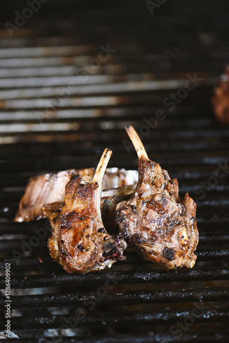 grilled lamb meat, dark background
