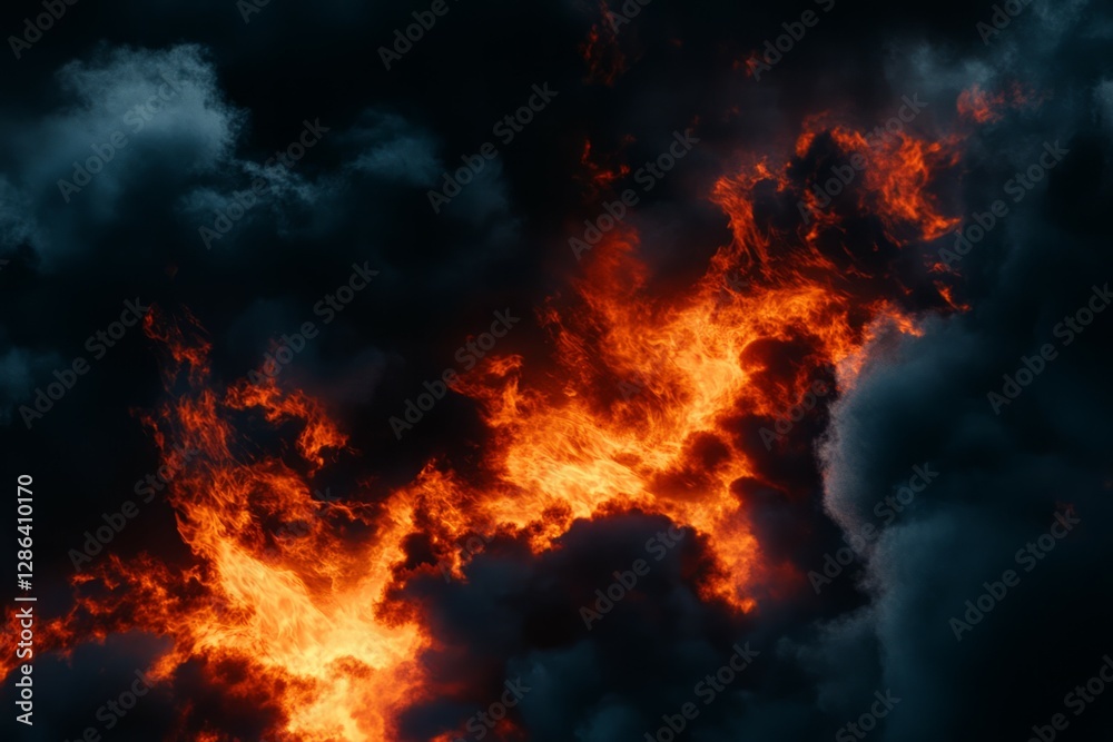 Fiery clouds in dramatic sky with intense hues. AI image Fiery clouds in dramatic sky with intense hues. AI image