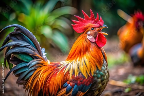 Wallpaper Mural Aggressive Rooster, Feathered Fury: Stock Photo with Space for Text Torontodigital.ca