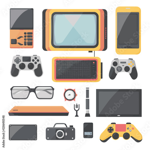 gadget, device, technology, background, modern, digital, vector, 3d, illustration, phone, electronic, mobile, headphones, wireless, equipment, headphone, headset, computer, design, object, hardware, s