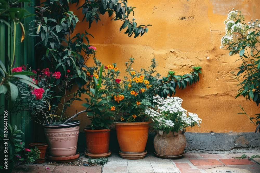 Ultra Hd Image of Potted Plants in Yard Against Building Ultra Hd Image of Potted Plants in Yard Against Building