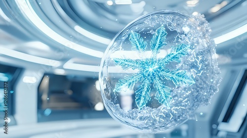 Snowflake Crystal Ball Ornament in Futuristic Interior - Holiday Season