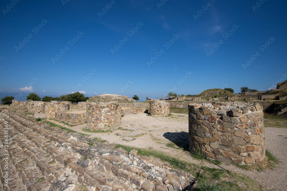 Ancient archaeological ruins of Monte Alban in the Oaxaca region of Mexico. Ancient capital of the Zapotecs and one of the first cities in Mesoamerica. Ancient archaeological ruins of Monte Alban in the Oaxaca region of Mexico. Ancient capital of the Zapotecs and one of the first cities in Mesoamerica.