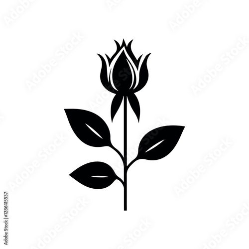 Blooming Rose Silhouette EPS – Decorative Flower Graphic Art