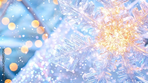 Winter Holiday Snowflake Background with Bokeh Lights and Festive Atmosphere