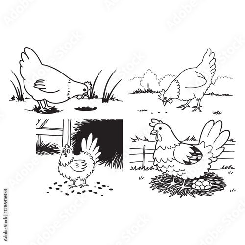 Set of chicken farm animal