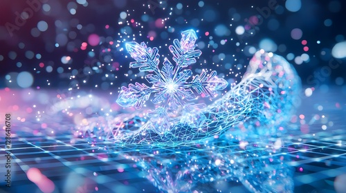 Winter Snowflake Background. Festive Holiday Abstract with Bokeh Lights.