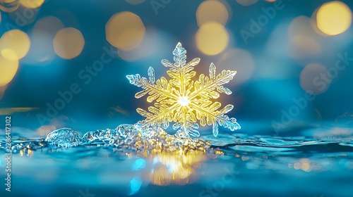 Winter Snowflake Background with Abstract Bokeh Lights for Holiday Season