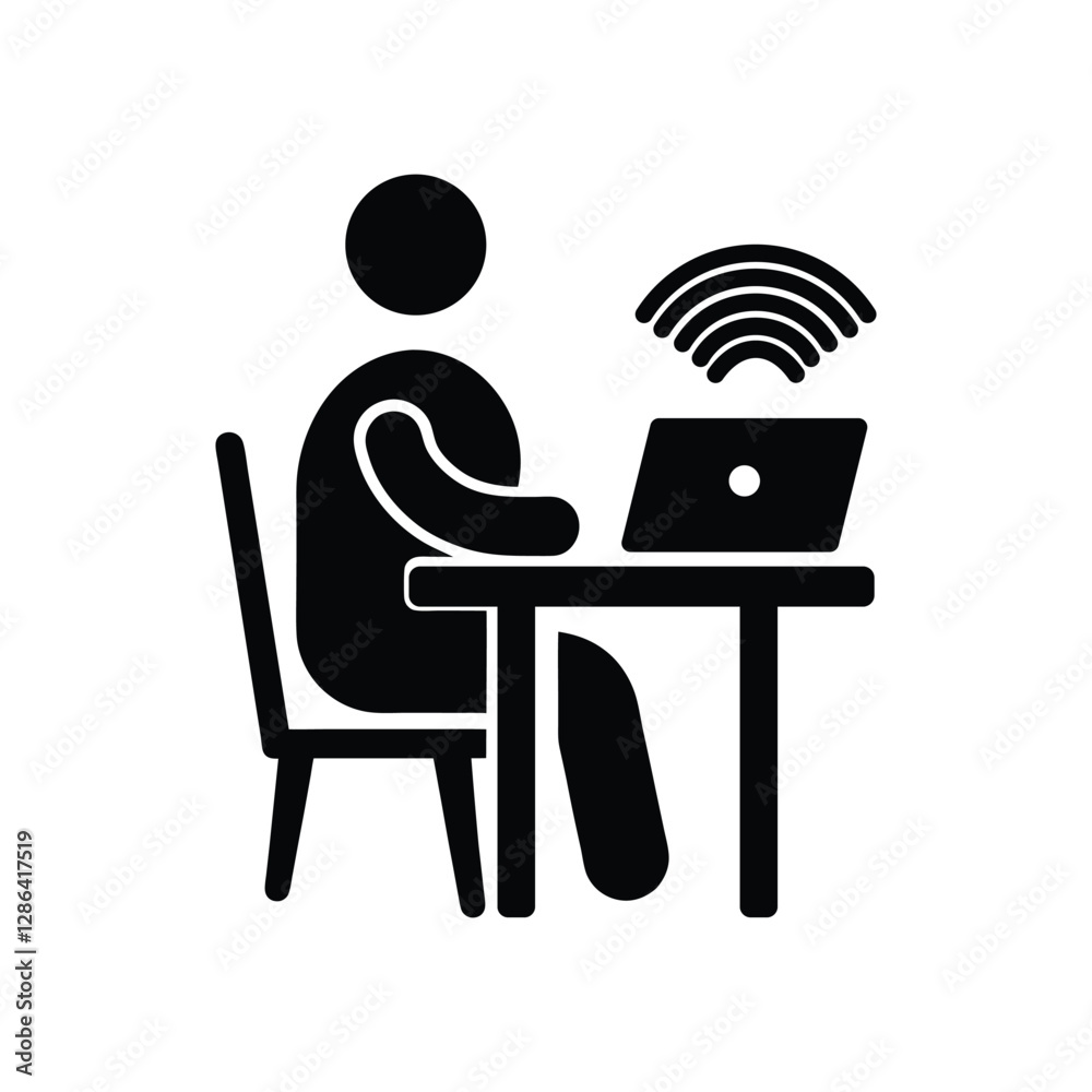 Fototapeta premium Remote Work Vector Silhouette Illustration, Remote Office Silhouette Vector Graphic, Telecommuting Remote Work Vector Silhouette Pack