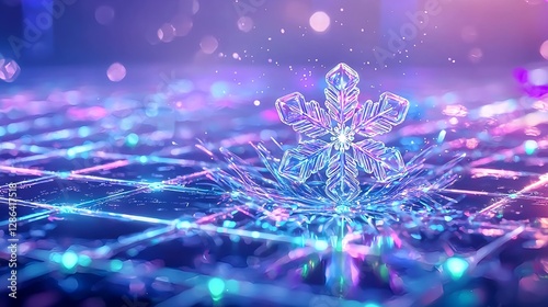 Winter Snowflake Background with Bokeh Lights - Abstract Holiday Season