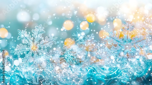 Winter Snowflake Background with Bokeh Lights for Christmas and Holiday Season