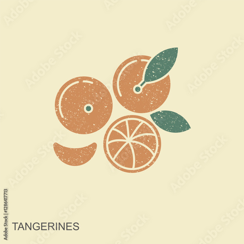 Tangerines. Flat con in retro style. Vector Illustration