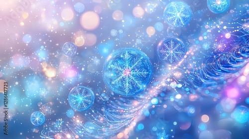 Winter Snowflake Background with Bokeh Lights for Holiday Season and Christmas