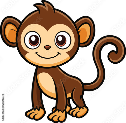 Cute Cartoon Monkey Smiling, Playful Animal Illustration for Children