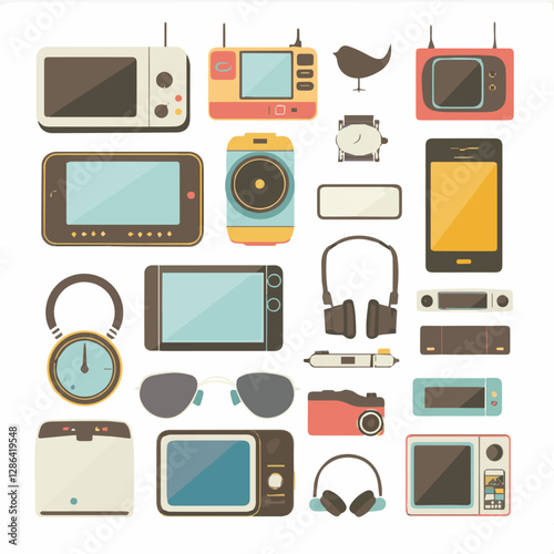 gadget, device, technology, background, modern, digital, vector, 3d, illustration, phone, electronic, mobile, headphones, wireless, equipment, headphone, headset, computer, design, object, hardware, s