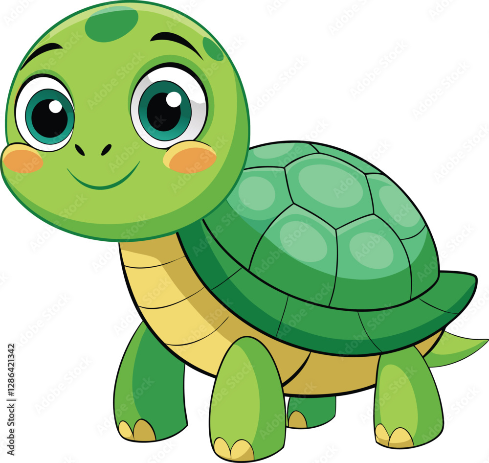 Fototapeta premium Cute Green Sea Turtle Cartoon Illustration for Children's Content