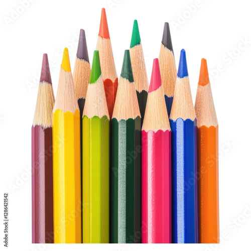 Colorful pencils for art and school projects , School supplies, isolated on transparent background