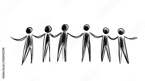 Simple Illustration of Six Stick Figures Holding Hands Together