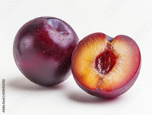 Freshly Sliced Plum: Organic Red Fruit High in Antioxidants - A Perfect Healthy Snack and Dessert Topping