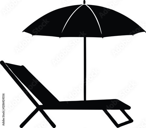 Beach chair silhouette vector, Beach  umbrella and chair icon vector
