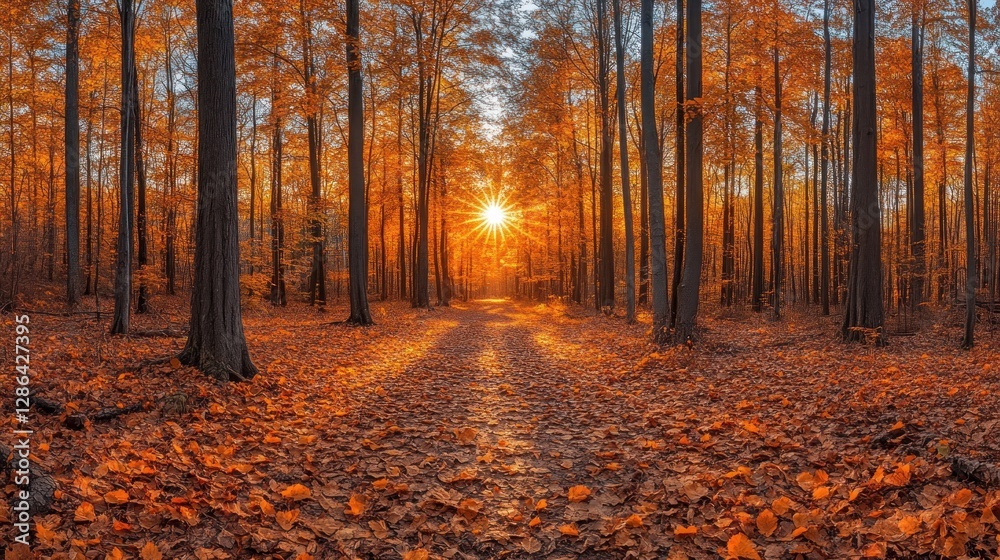 Obraz premium Autumn Sunlight Forest Path (1)