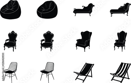 Stylish Furniture Silhouettes Beanbags, Chaise Lounges, and Armchairs
