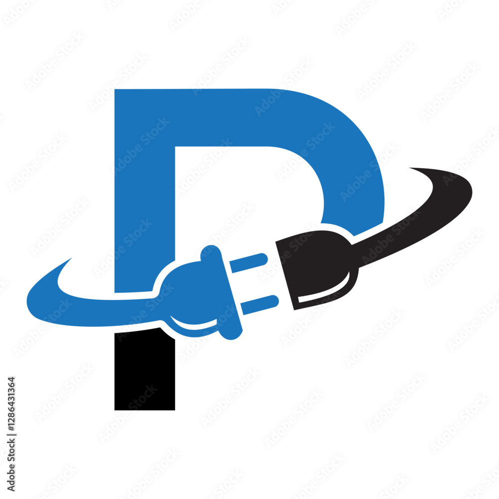 Initial Electric Logo On Letter P Concept With Electric Plug Symbol Vector And Template Initial Electric Logo On Letter P Concept With Electric Plug Symbol Vector And Template