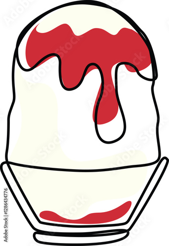 Minimalist one-line drawing of a traditional bingsu topped with sweet red beans and condensed milk, modern and elegant vector illustration.