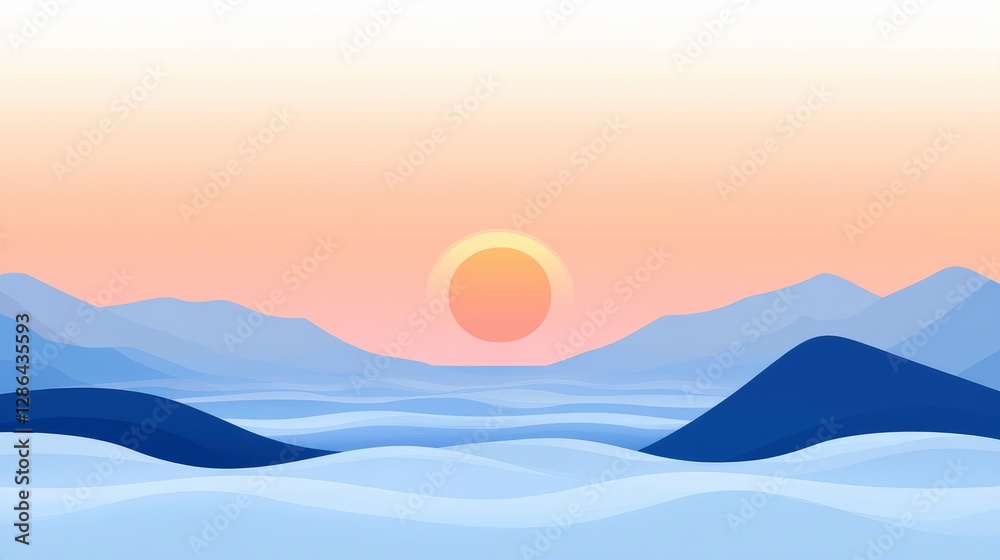 Fototapeta premium Serene landscape at sunset with layered mountains and soft clouds, evoking tranquility and beauty