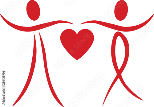 Two human figures holding a red heart symbolizing love, unity, friendship, relationship, family, support, compassion, and togetherness illustration