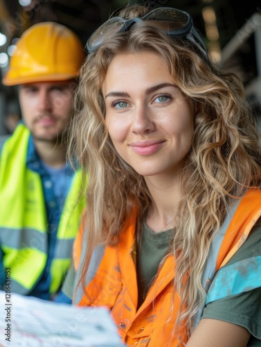 Woman wearing a safety vest and a hard hat is smiling at the camera