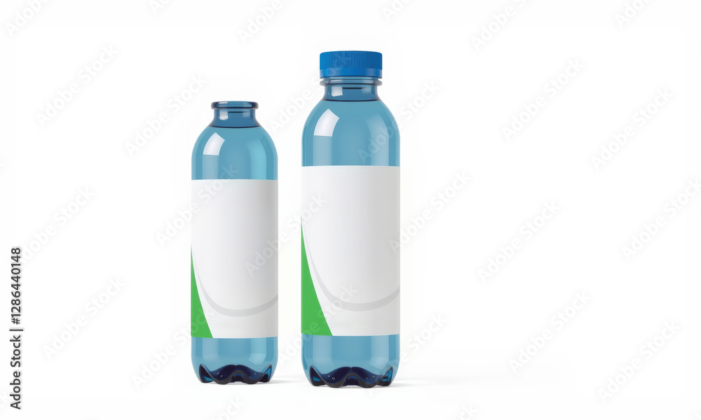 Two reusable water bottles with blank labels for customization, showcasing modern design and vibrant blue color, ideal for branding and marketing purposes Two reusable water bottles with blank labels for customization, showcasing modern design and vibrant blue color, ideal for branding and marketing purposes