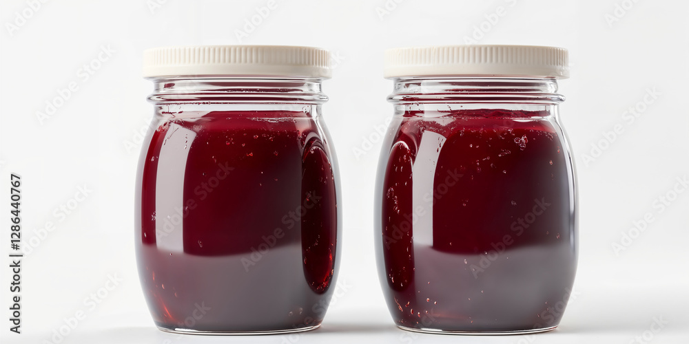 Homemade berry jam jars displayed on a white background showcasing vibrant color and texture in a rustic kitchen setting Homemade berry jam jars displayed on a white background showcasing vibrant color and texture in a rustic kitchen setting