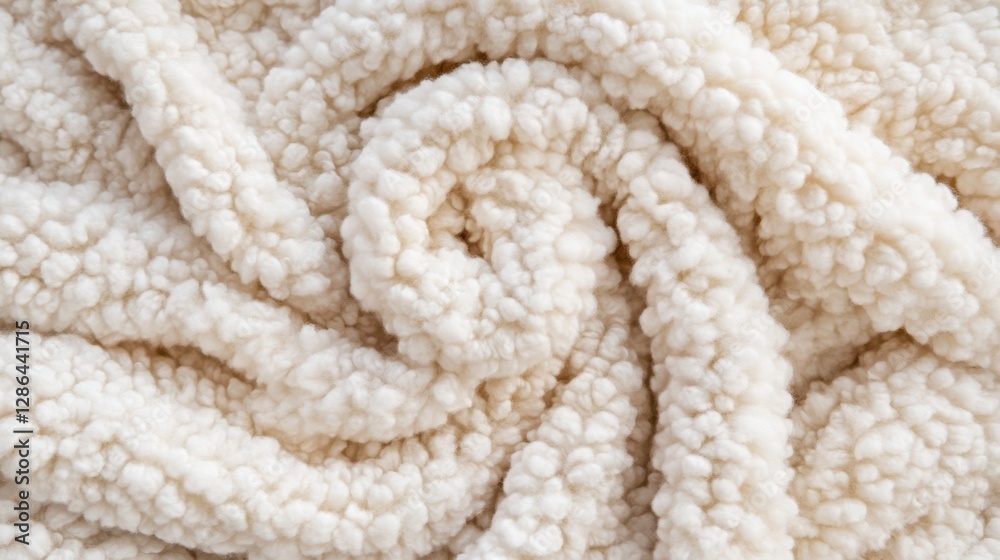 A detailed close-up of a white wool pile, showcasing an intricate spiral design that highlights its texture and softness. A detailed close-up of a white wool pile, showcasing an intricate spiral design that highlights its texture and softness.