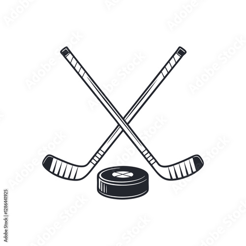 Crossed hockey sticks and puck vector illustration art design