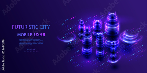 Neon Buildings, Ai Smart City Concept, Futuristic Town, Technology Vector