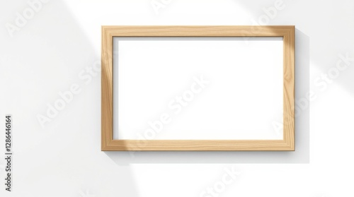 Minimalist wooden frame on white wall, bathed in natural light. Simple, elegant, modern wall decor art.