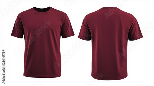 Maroon T-Shirt Mockup, Front and Back View, Isolated on White