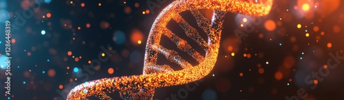 Glowing DNA helix against bokeh background