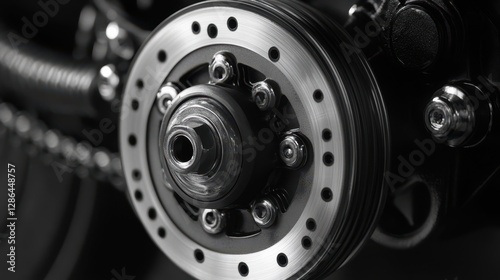 Wallpaper Mural A detailed close-up of a motorcycle wheel featuring a sturdy chain wrapped around it, highlighting the intricate design and mechanics involved. Torontodigital.ca