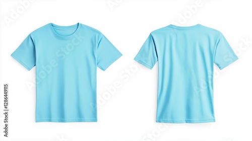 Aqua Blue Men's Round Neck T-Shirt Mockup, Front and Back View, Isolated on White Background