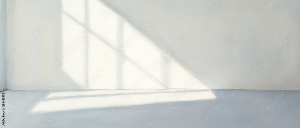 Obraz premium Empty room with natural light streaming through windows, serene white walls, and minimalist design. Ideal backdrop for modern interior photography and art.