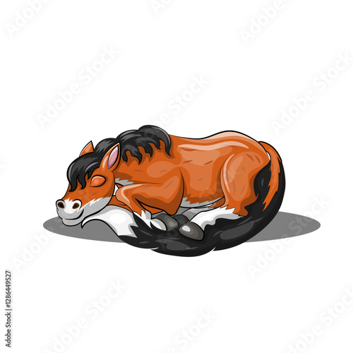 Horse lies and sleeps