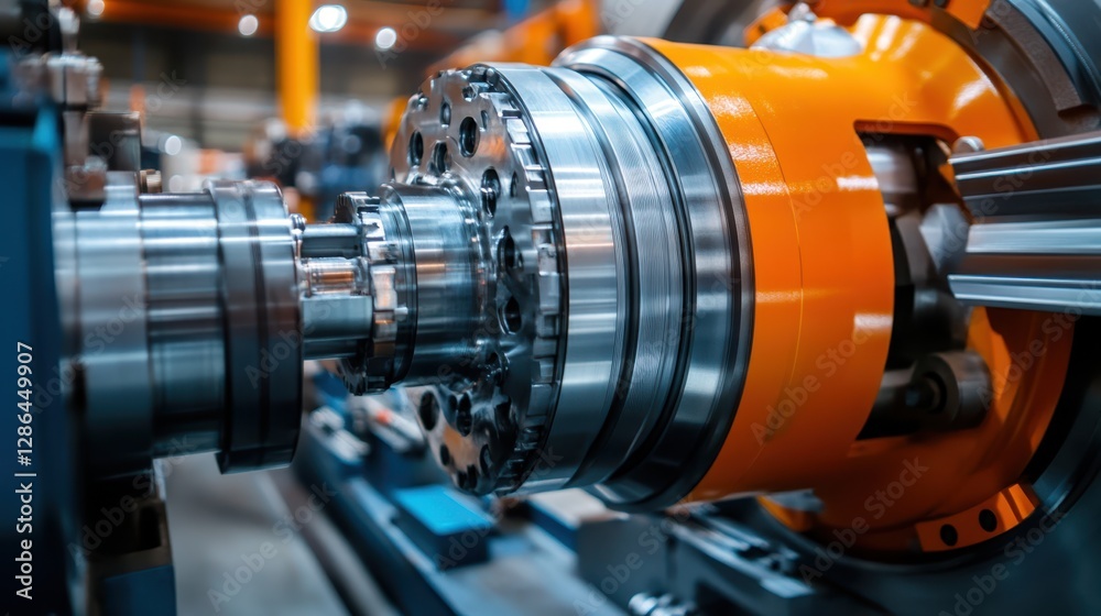 Fototapeta premium A detailed close-up of a machine showcasing a prominent large metal gear, highlighting its intricate design and mechanical function.