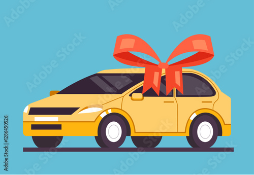 New car gift isolated concept. Vector graphic design illustration 