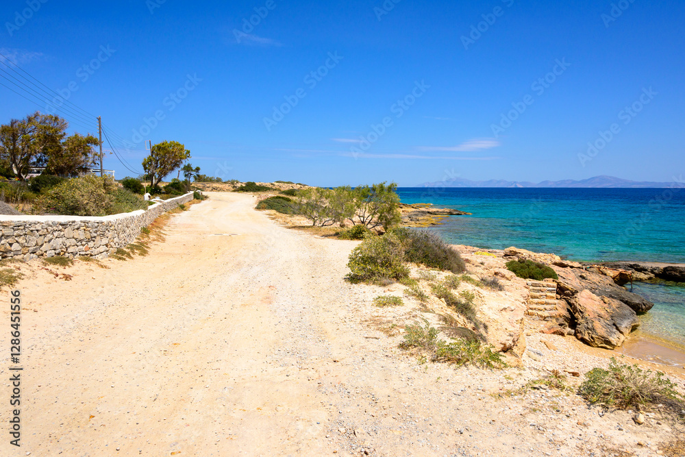 Coastal road on Ano Koufonisi Island. Small Cyclades, Greece