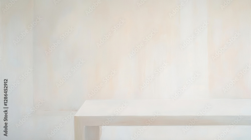 Fototapeta premium Minimalist white table against a softly textured light background, perfect for modern interior design, product display, and creative photography.