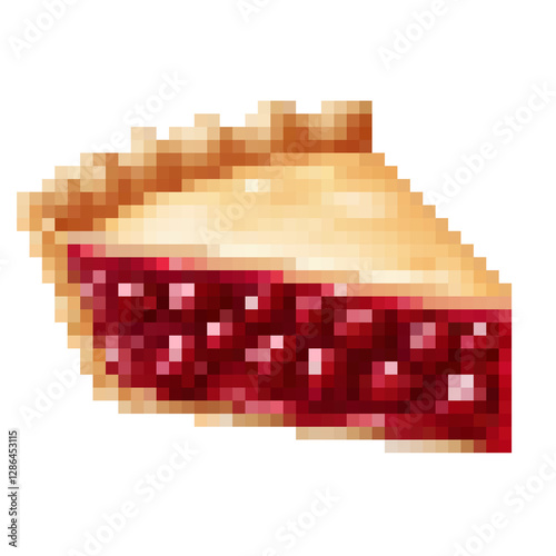 8-bit pixel art cherry pie slice with crust and fruit filling, dessert clipart on transparent background