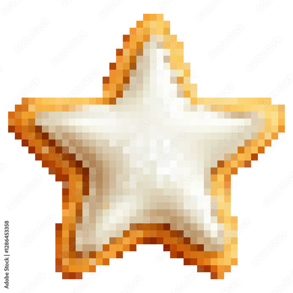8-bit pixel art star-shaped sugar cookie with icing, dessert clipart on transparent background