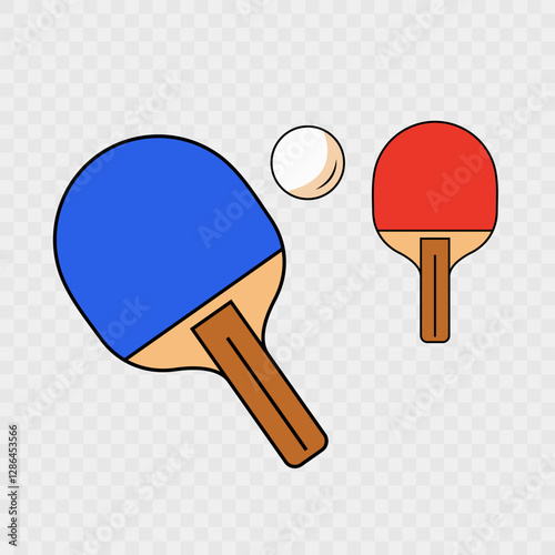 A dynamic table tennis illustration: two vibrant paddles—one blue, one red—are ready for an exciting match, while the ball hovers in the air, awaiting the next strike. Vector illustration EPS10.